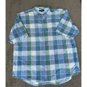 Colours by Alexander Julian Mens XL Plaid Short Sleeve Button Down Shirt Blue